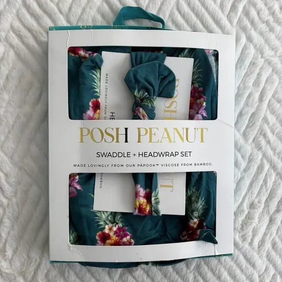 Posh Peanut Baby Ananans Floral Pineapple Bamboo Swaddle and Headwrap Set - Picture 2 of 5